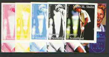 Somaliland 2000 Kuthy Whitworth (From Women Golfers sheetlet) the set of 5 imperf progressive proofs comprising the four individual colours plus all 4-colour composite, stamps on women, stamps on golf, stamps on sport