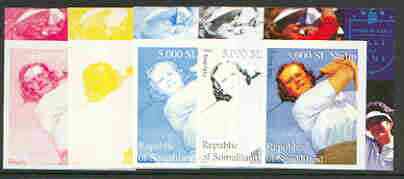 Somaliland 2000 Patty Berg (From Women Golfers sheetlet) the set of 5 imperf progressive proofs comprising the four individual colours plus all 4-colour composite, stamps on , stamps on  stamps on women, stamps on golf, stamps on sport
