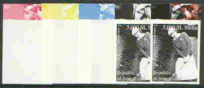 Somaliland 2000 Betty Jameson (From Women Golfers sheetlet) the set of 5 imperf progressive proofs comprising the four individual colours plus all 4-colour composite (Main design is B & W so colour separations apply to margin only), stamps on , stamps on  stamps on women, stamps on golf, stamps on sport