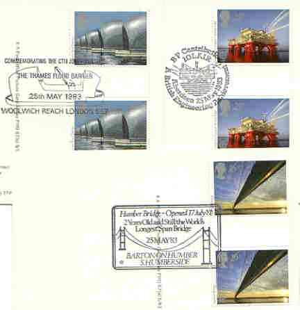 Great Britain 1983 Europa - Engineering Achievements set of 3 PHQ cards with appropriate gutter pairs each very fine used with first day cancels, stamps on , stamps on  stamps on technology, stamps on bridges, stamps on  stamps on  oil , stamps on  stamps on europa, stamps on engineering