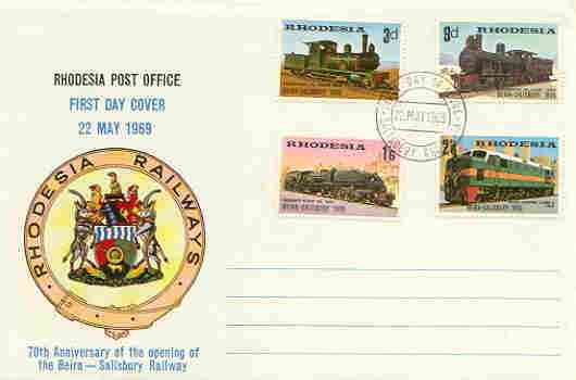 Rhodesia 1969 Beira-Salisbury Railway set of 4 on illustrated cover with first day cancel, SG 431-34, stamps on railways