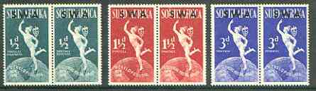 South West Africa 1949 KG6 75th Anniversary of Universal Postal Union bi-lingual pairs set of 3 unmounted mint, SG 138-40, stamps on , stamps on  stamps on , stamps on  stamps on  upu , stamps on  stamps on  kg6 , stamps on  stamps on  