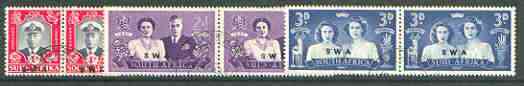 South West Africa 1947 KG6 Royal Visit set of 6 (3 bi-lingual horiz pairs) very fine cds used, SG 134-36, stamps on royalty, stamps on royal visit, stamps on  kg6 , stamps on 