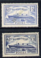 France 1935 SS Normandie SG 526 & 526a pair without gum handstamped SPECIMEN by a Receiving Authority, extremely scarce thus, stamps on ships