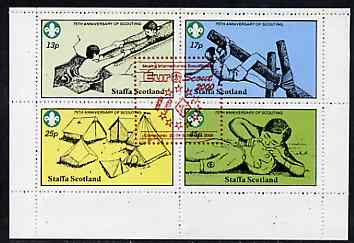 Staffa 2000 Euro-Scout opt in red on 75th Anniversary of Scouting perf sheetlet of 4 values unmounted mint, stamps on scouts