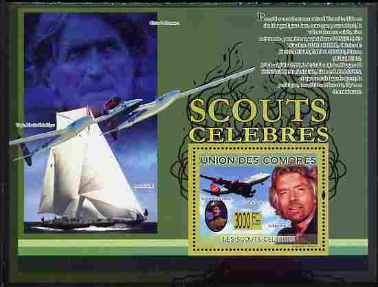 Comoro Islands 2009 Famous Scouts perf souvenir sheet unmounted mint, Michel BL 507, stamps on , stamps on  stamps on personalities, stamps on  stamps on scouts, stamps on  stamps on ships, stamps on  stamps on , stamps on  stamps on aviation