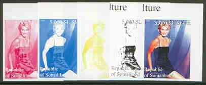 Somaliland 1999 Cameron Diaz (from 20th Century Culture sheetlet) the set of 5 imperf progressive proofs comprising the 4 individual colours plus all 4-colour composite , stamps on , stamps on  stamps on personalities, stamps on entertainments, stamps on films, stamps on cinema