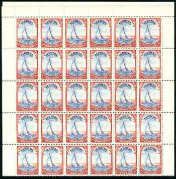 Bermuda 1938-52 KG6 Yacht 2d ultramarine & scarlet in complete,sheet of 60 unmounted mint, with comb perf (SG 112a), stamps on ships, stamps on yachting, stamps on sailing, stamps on  kg6 , stamps on 
