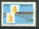 Brazil 1977 Train Crossing Bridge & Badge (from National Integration set) unmounted mint SG 1696, stamps on railways, stamps on bridges, stamps on civil engineering, stamps on badges