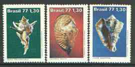 Brazil 1977 Molluscs set of 3 unmounted mint, SG 1666-68, stamps on , stamps on  stamps on shells, stamps on marine life