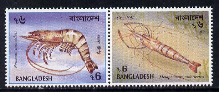 Bangladesh 1991 Shrimps set of 2 unmounted mint, SG 437a, stamps on , stamps on  stamps on food, stamps on  stamps on marine life, stamps on  stamps on 