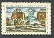 Brazil 1968 Cabral & his Fleet 10c (from Anniversary set) without gum (as issued) SG 1212*, stamps on ships, stamps on explorers