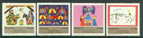 Brazil 1982 Christmas (Childrens Paintings) set of 4 unmounted mint, SG 1984-87, stamps on christmas, stamps on arts, stamps on angels