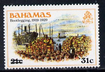 Bahamas 1983 Bootlegging 31c on 21c surch with wmk inverted (SG 646Ei), stamps on , stamps on  stamps on food    ships    alcohol