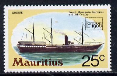 Mauritius 1980 Mail Ship 'London 1980' 25c with wmk sideways inverted unmounted mint (SG 592Ei), stamps on , stamps on  stamps on postal  ships