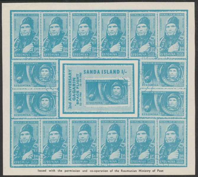 Sanda Island 1963 2nd Anniversary of Gagarin Flight 1s blue imperf m/sheet unmounted mint, stamps on , stamps on  stamps on space