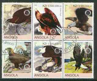 Angola 2000 Eagles (with Rotary Logo) set of 6 very fine cto used, stamps on birds, stamps on birds of prey, stamps on eagles, stamps on rotary