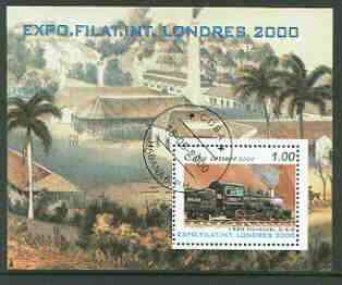 Cuba 2000 London 2000 Stamp Exhibition (Steam Loco) perf m/sheet fine cto used, stamps on , stamps on  stamps on stamp exhibitions, stamps on railways