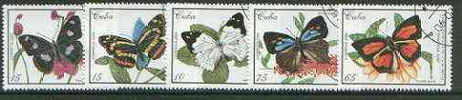 Cuba 2000 Butterflies perf set of 5 fine cto used, stamps on butterflies