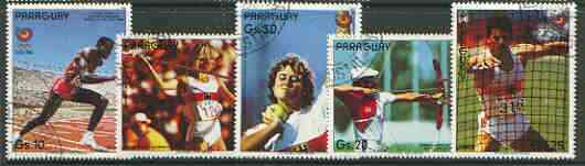 Paraguay 1987 Seoul Summer Olympics set of 5 very fine cto used, stamps on , stamps on  stamps on olympics, stamps on archery, stamps on javelin, stamps on running, stamps on discus, stamps on shot