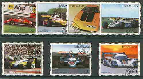 Paraguay 1982 Racing & Sports Cars set of 7 very fine cto used, stamps on motorsport, stamps on racing cars, stamps on formula 1, stamps on cars, stamps on ferrari, stamps on ford, stamps on bmw, stamps on renault, stamps on porsche, stamps on  f1 , stamps on mercedes