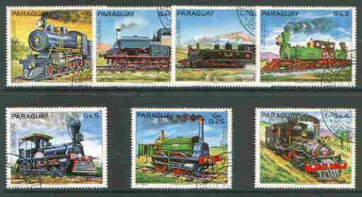 Paraguay 1982 South American Steam Locomotives set of 7 very fine cto used, stamps on , stamps on  stamps on railways