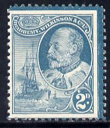 Cinderella - Great Britain Bradbury Wilkinson perforated dummy 2d stamp in greenish-blue on gummed paper depicting King Edward VII & Naval Destroyer, minor wrinkles but unmounted mint, stamps on royalty, stamps on ships, stamps on cinderella, stamps on  ke7 , stamps on 