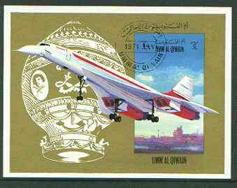 Umm Al Qiwain 1972 International Airlines imperf m/sheet (Concorde & Balloon) fine cto used, Mi BL 47B, stamps on , stamps on  stamps on aviation, stamps on balloons, stamps on concorde