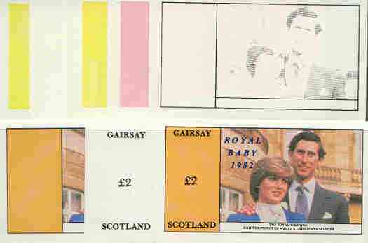 Gairsay 1982 Royal Baby opt on Royal Wedding A32 deluxe sheet (Charles & Di), the set of 8 imperf progressive proofs comprising the individual colours plus various colour combinations unmounted mint, stamps on , stamps on  stamps on charles, stamps on diana, stamps on royalty, stamps on william