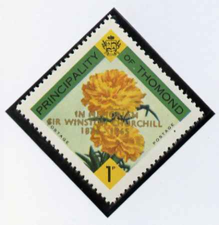 Thomond 1965 Carnation 1d (Diamond-shaped) with 'Sir Winston Churchill - In Memorium' overprint in gold unmounted mint*, stamps on flowers, stamps on churchill