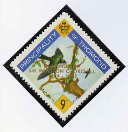 Thomond 1965 Martin 9d (Diamond-shaped) with 'Sir Winston Churchill - In Memorium' overprint in gold unmounted mint*, stamps on birds, stamps on churchill, stamps on 
