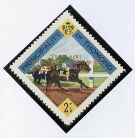 Thomond 1965 Horse Racing 2.5d (Diamond-shaped) with Sir Winston Churchill - In Memorium overprint in gold with opt inverted* unmounted mint, stamps on horses, stamps on churchill, stamps on horse racing