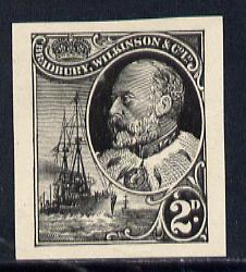 Cinderella - Great Britain Bradbury Wilkinson imperf dummy 2d stamp in black on ungummed paper depicting KEVII & Naval Destroyer, minor wrinkles, stamps on royalty  ships      cinderella