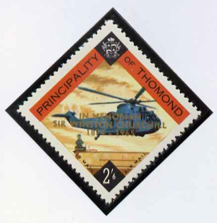 Thomond 1965 Helicopter 2s6d (Diamond shaped) with 'Sir Winston Churchill - In Memorium' overprint in gold unmounted mint*, stamps on , stamps on  stamps on aviation, stamps on churchill, stamps on helicopters