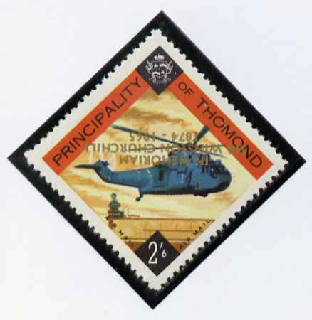 Thomond 1965 Helicopter 2s6d (Diamond shaped) with 'Sir Winston Churchill - In Memorium' overprint in gold with opt inverted* unmounted mint, stamps on , stamps on  stamps on aviation, stamps on churchill, stamps on helicopters