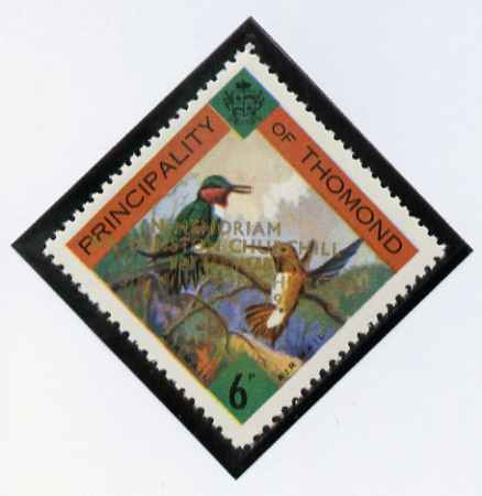 Thomond 1965 Hummingbirds 6d (Diamond-shaped) with 'Sir Winston Churchill - In Memorium' overprint in gold with opt doubled unmounted mint*, stamps on , stamps on  stamps on birds, stamps on humming-birds, stamps on  stamps on hummingbirds, stamps on churchill, stamps on 