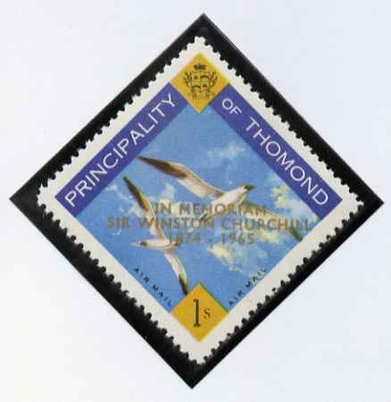 Thomond 1965 Sea Gulls 1s (Diamond shaped) with 'Sir Winston Churchill - In Memorium' overprint in gold* unmounted mint, stamps on birds, stamps on churchill, stamps on 