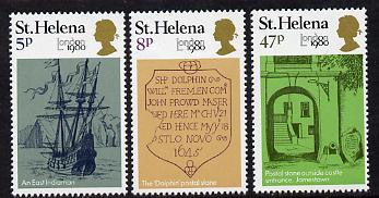 St Helena 1980 'London 1980' Stamp Exhibition set of 3 (SG 362-64) unmounted mint, stamps on postal, stamps on ships, stamps on stamp exhibitions