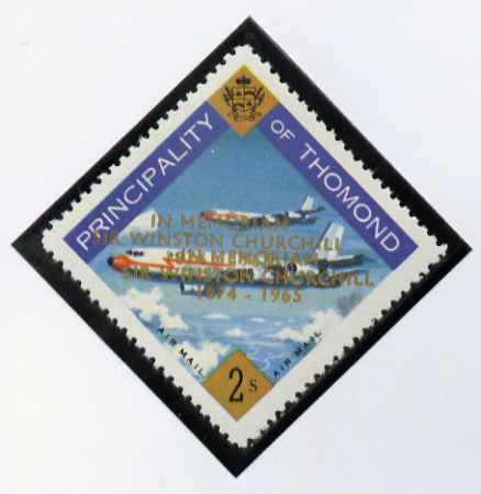 Thomond 1965 Jet Liner 2s (Diamond shaped) with 'Sir Winston Churchill - In Memorium' overprint in gold with opt doubled unmounted mint*, stamps on aviation, stamps on churchill, stamps on 