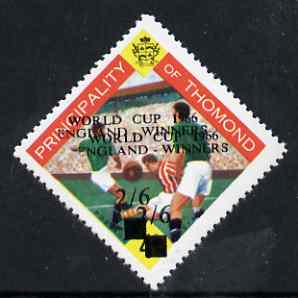 Thomond 1965 Football 4d (Diamond shaped) surcharged 2s6d World Cup 1966 - England Winners, opt doubled unmounted mint*, stamps on football, stamps on sport