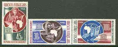 Dahomey 1966 UNESCO set of 3 unmounted mint, SG 264-66*, stamps on , stamps on  stamps on united nations, stamps on unesco