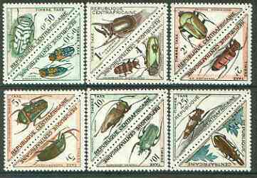 Central African Republic 1962 Beetles (Postage Due) triangular shaped set of 12 unmounted mint, SG D33-44, stamps on insects, stamps on beetles, stamps on triangulars
