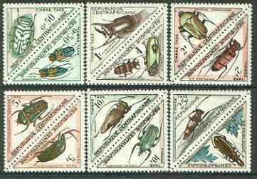 Central African Republic 1962 Beetles (Postage Due) triangular shaped set of 12 unmounted mint, SG D33-44, stamps on , stamps on  stamps on insects, stamps on beetles, stamps on triangulars