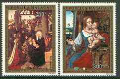 Malagasy Republic 1974 Christmas (Paintings) set of 2 unmounted mint, SG 297-98*, stamps on , stamps on  stamps on arts, stamps on christmas