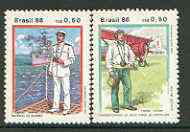 Brazil 1986 Military Uniforms set of 2 unmounted mint, SG 2264-65*, stamps on militaria, stamps on aviation, stamps on ships, stamps on uniforms