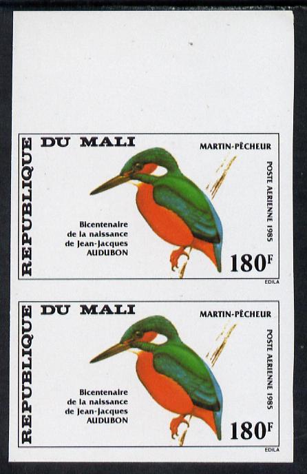 Mali 1985 John Audubon 180f Kingfisher unmounted mint IMPERF pair from limited printing (as SG 1073), stamps on , stamps on  stamps on birds       kingfisher     audubon