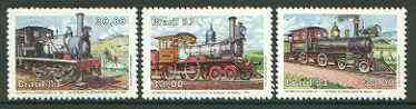 Brazil 1983 Steam Locomotives set of 3 unmounted mint, SG 2020-22, stamps on , stamps on  stamps on railways