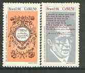 Brazil 1986 Book Day - Poets Anniversaries set of 2 unmounted mint SG 2253-54*, stamps on literature, stamps on poetry