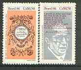 Brazil 1986 Book Day - Poet's Anniversaries set of 2 unmounted mint SG 2253-54*, stamps on , stamps on  stamps on literature, stamps on poetry