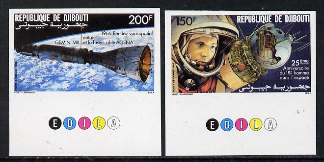 Djibouti 1986 Space Anniversary imperf set of 2 from limited printing (as SG 992-3) unmounted mint, stamps on space
